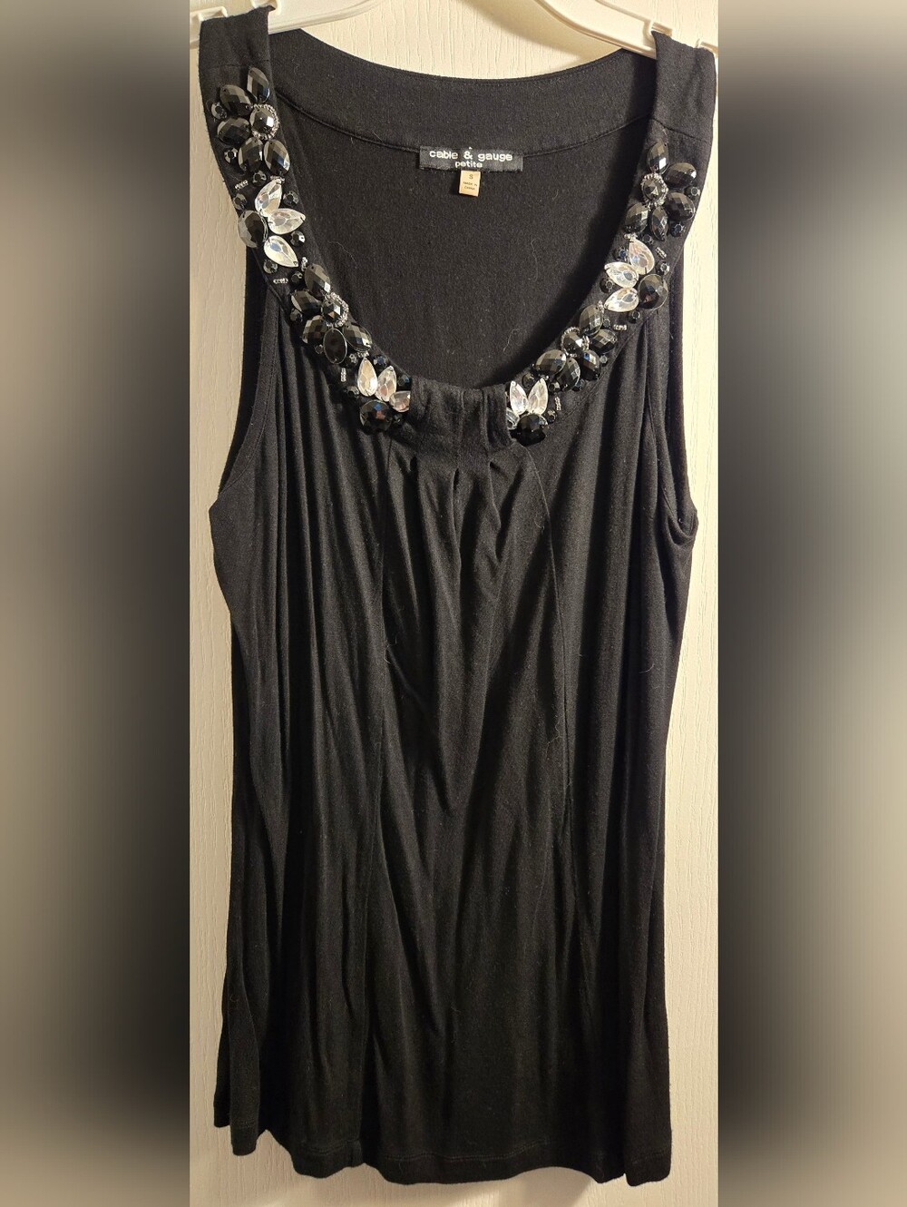 Cable & Gauge Black Embellished Collar Petite Small Tank Top